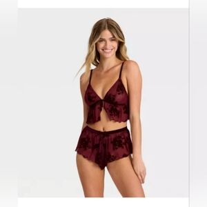 Women's Flocked Lingerie Set - Auden™ Berry Red L
